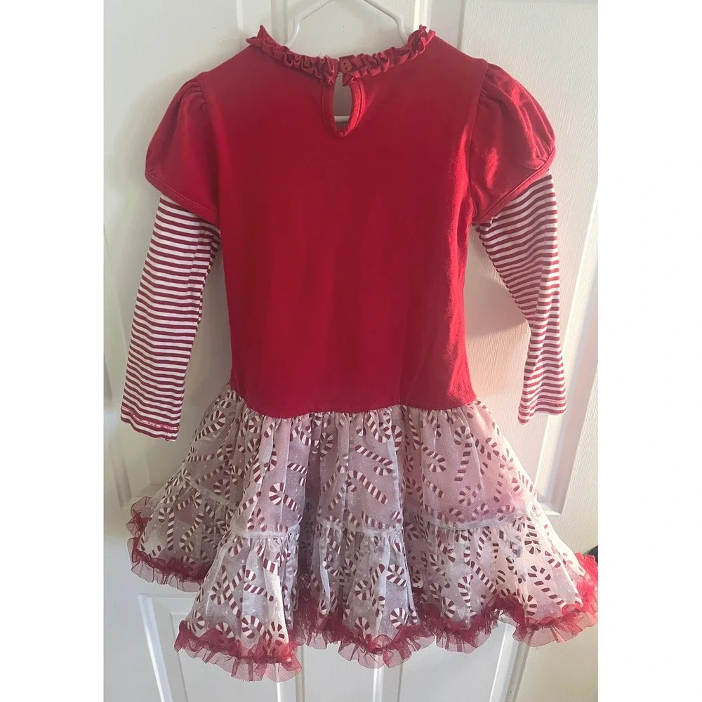 Little Girls Holiday Candy Cane Red and White Striped Tutu Dress Sz‎ 5